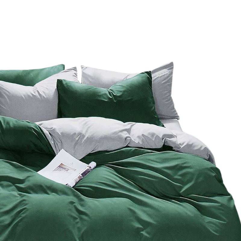 Fabric Fantastic 1000Tc Reversible King Size Green And Grey Duvet Quilt Cover Set Quilt Covers