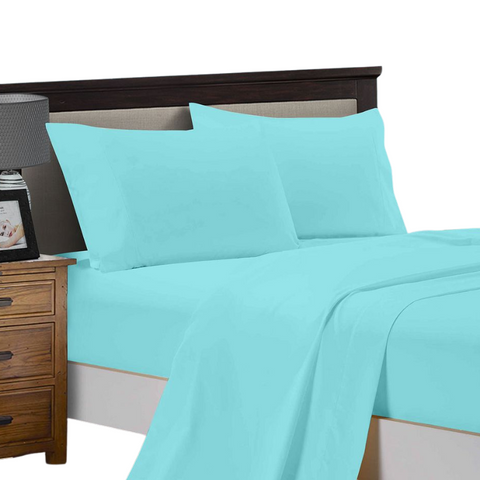1000Tc Queen Size Bed Soft Flat & Fitted Sheet Set Aqua