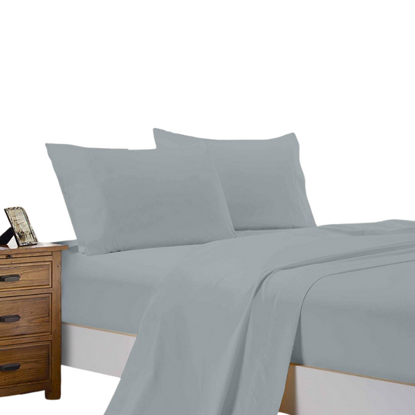 Fabric Fantastic 1000Tc King Size Bed Soft Flat & Fitted Sheet Set Silver Sheets