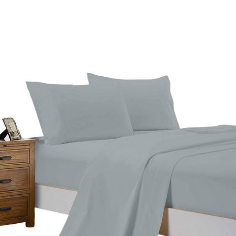 Fabric Fantastic 1000Tc King Size Bed Soft Flat & Fitted Sheet Set Silver Sheets