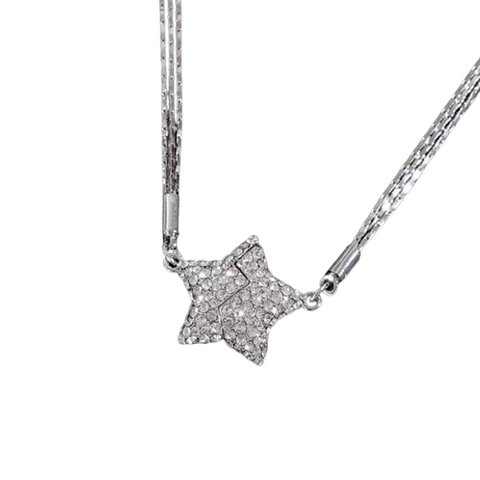 Magnetic Five-Pointed Star Necklace With Rhinestones Stainless Steel Clavicle Chain Personalized Designer Women Jewelry Gifts