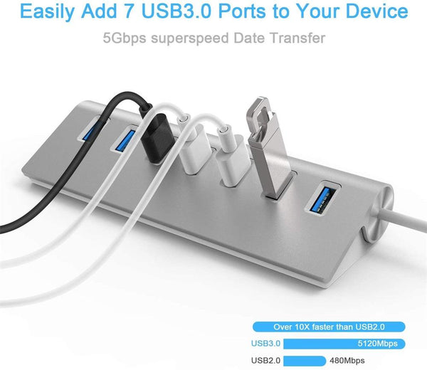 Usb Hubs Aluminum Charging Data 7 3 Feet 3.0 Cable Silver Firewire Cables & Adapters