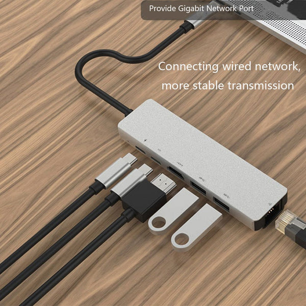 Hub Adapter 6 In 1 Usb 3.0 High Speed Ports Type C To 4K 30Hz Hd Laptop Rj45 Gigabit Ethernet Network Pd Usb Cables Hubs & Adapters