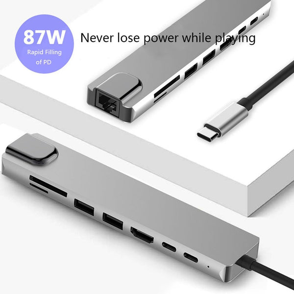 Hub Adapter 6 In 1 Usb 3.0 High Speed Ports Type C To 4K 30Hz Hd Laptop Rj45 Gigabit Ethernet Network Pd Usb Cables Hubs & Adapters