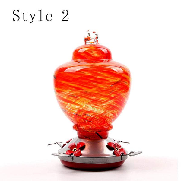 Hummingbird Feeder With Perch Hanging Feeding Port Stained Glass Bird Feeders