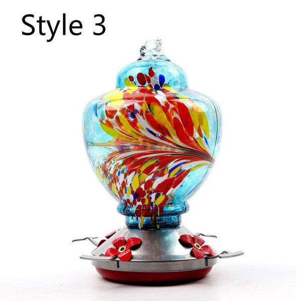 Hummingbird Feeder With Perch Hanging Feeding Port Stained Glass Bird Feeders