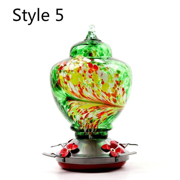 Hummingbird Feeder With Perch Hanging Feeding Port Stained Glass Bird Feeders