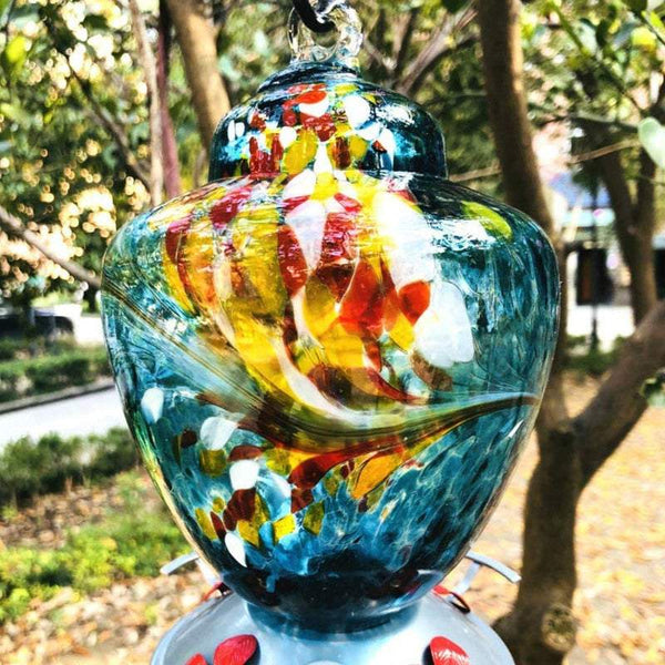 Hummingbird Feeder With Perch Hanging Feeding Port Stained Glass Bird Feeders