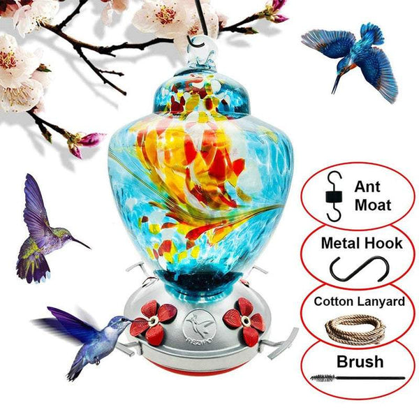 Hummingbird Feeder With Perch Hanging Feeding Port Stained Glass Bird Feeders