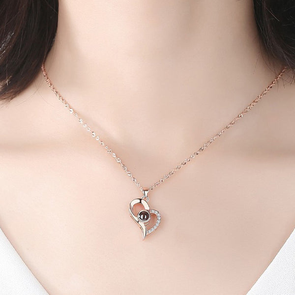 Veile Studios I Love You Necklace Storage Box Set Heart Pendant 100 Language Projection Necklaces & Pendants