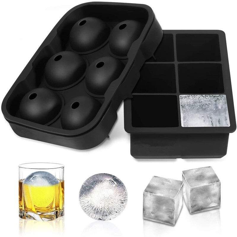 Ice Cube Trays Moulds Silicone 2 Piece Set Spherical Hockey Machine With Lid And Large Square Suitable For Whiskey Reusable Ice Cubes Trays & Moulds