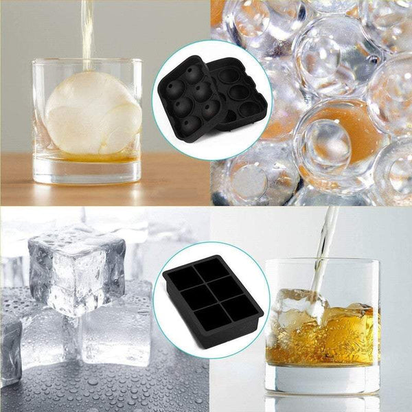 Ice Cube Trays Moulds Silicone 2 Piece Set Spherical Hockey Machine With Lid And Large Square Suitable For Whiskey Reusable Ice Cubes Trays & Moulds