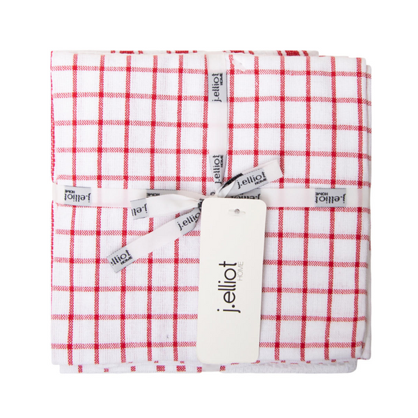 Idc Homewares Set Of 3 Gardenia Cotton Tea Towels Red