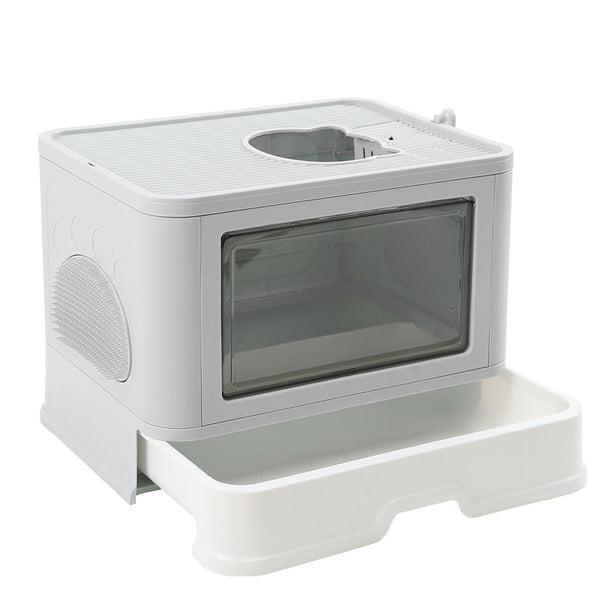 Pawz Foldable Cat Litter Box Tray Enclosed Grey Space Saving And Easy Clean Solution For Cats Litter Trays