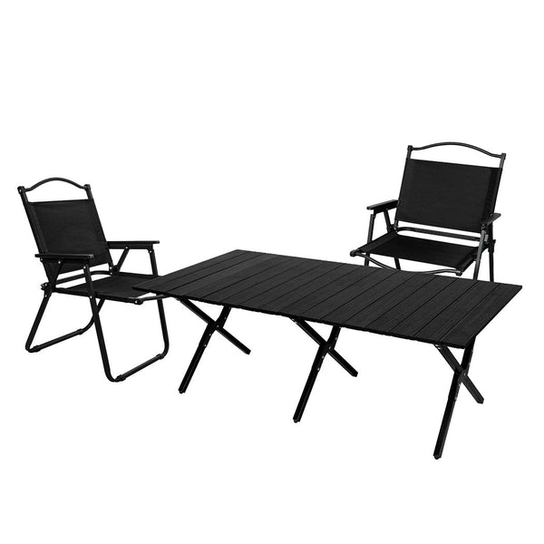 Levede Folding Camping Table And Chair Set Black Portable Outdoor Furniture For Picnic Or Travel Camping Tables