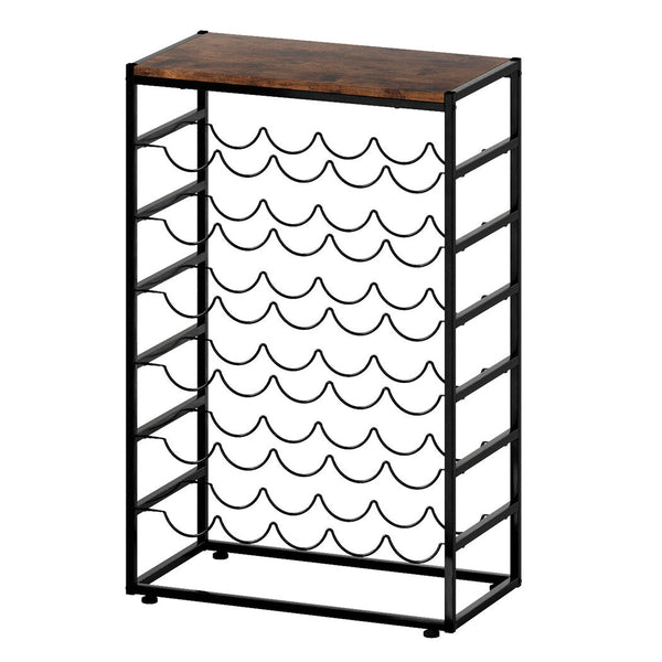 Levede 30 Bottle 6 Tier Wine Rack With Black Metal Frame & Wood Top Racks