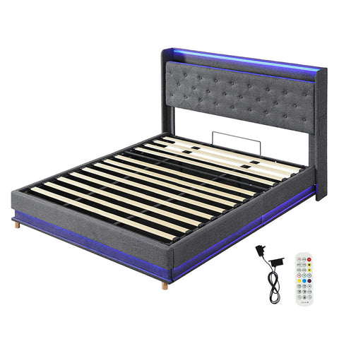 Levede King Bed Frame Gas Lift Storage Led Light Usb King Bed Frames