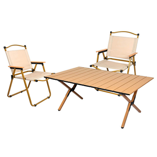 Levede Folding Camping Table Chair Set Oak Camping Tables