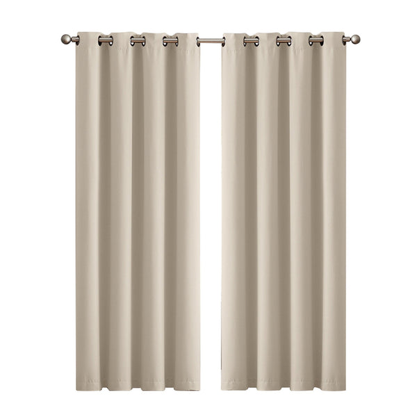2X Blockout Curtains Panels 3 Layers Beige 132 213Cm Curtains & Drapes