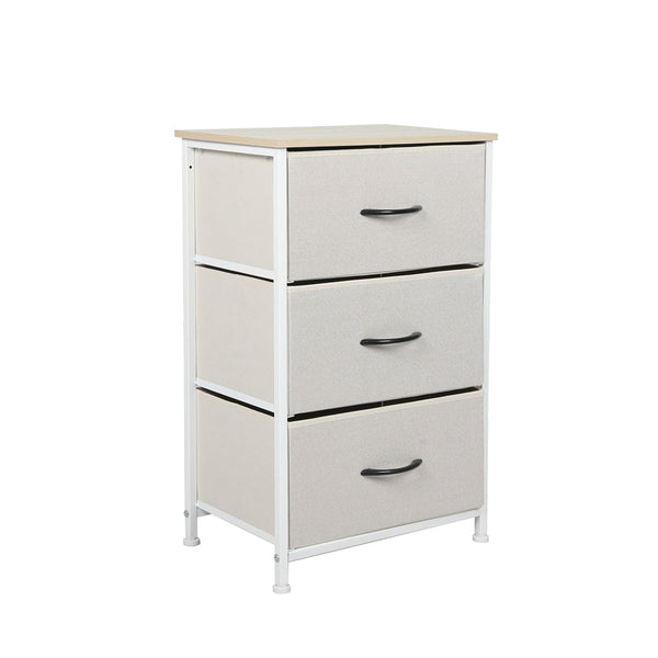 Levede Chest Of 3 Drawers Bedside Table Beige Modern Storage Nightstand Dressers & Chests Of Drawers