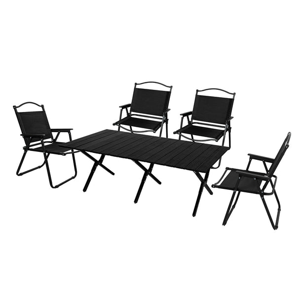 Levede Folding Camping Table Chair Set Black Camping Furniture