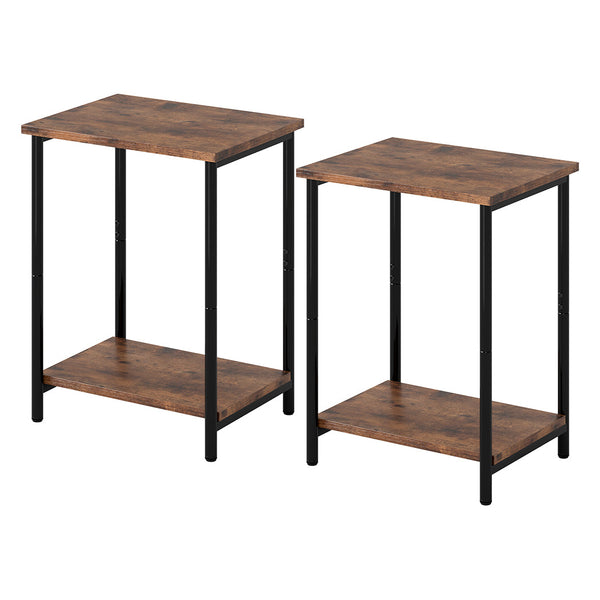 Levede 2 Tier Industrial Vintage Side Table Brown & Black Side Tables