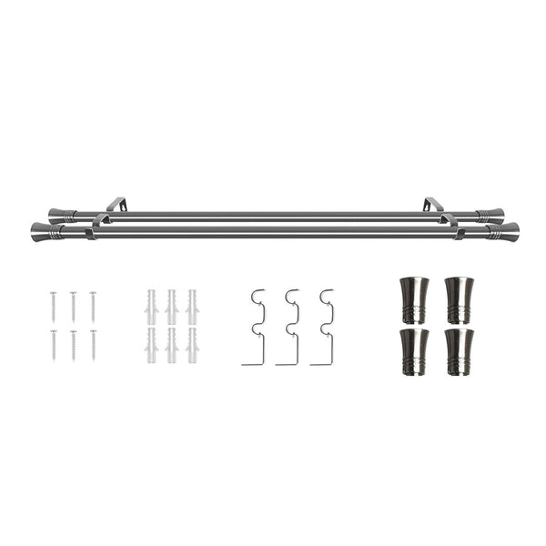 Marlow Silver Double Curtain Rod Steel Pole Pommel Set Extendable Adjustable Curtain Poles & Accessories