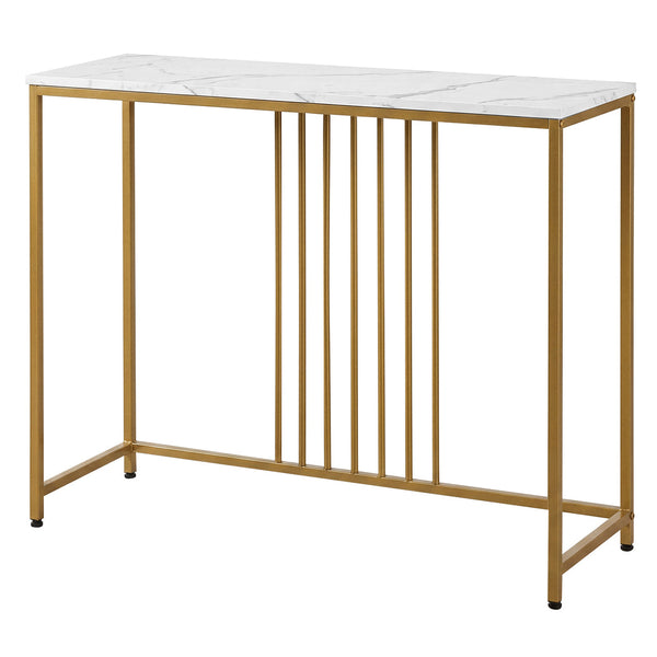 Levede Narrow Console Table White Marble Effect Top Gold Frame Hall Tables