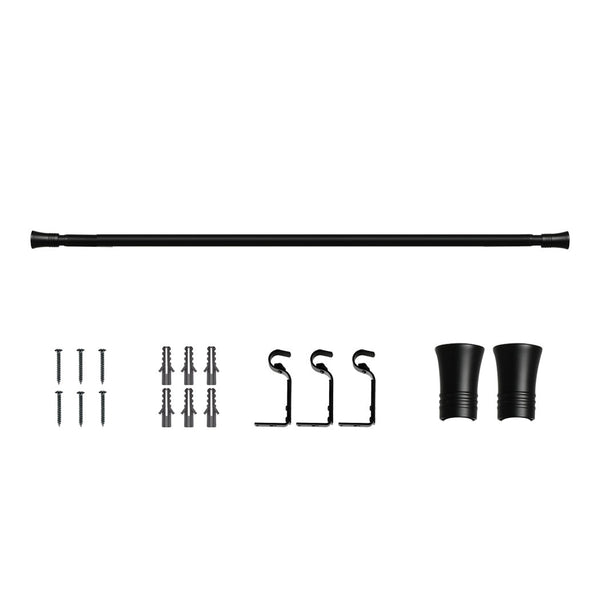 Marlow Black Curtain Rod Steel Quiet Rail Pole Pommel Set Extendable Adjustable For Windows Curtain Poles & Accessories