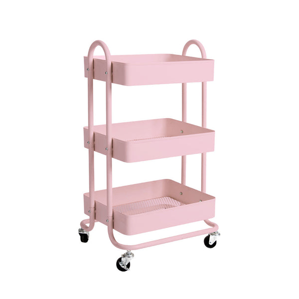 Levede 3 Tier Kitchen Trolley Cart Pink Rolling Storage Organizer For Home Office Kitchen Carts