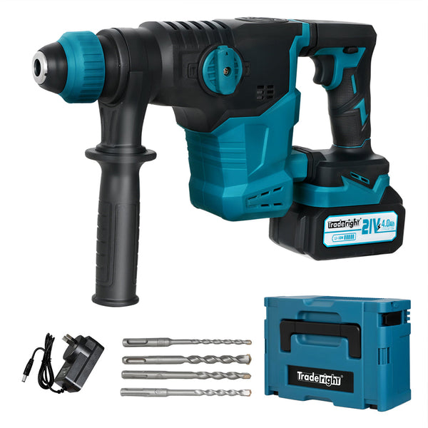 Traderight 21V Cordless Rotary Hammer Drill Tool Set Black Blue Drills
