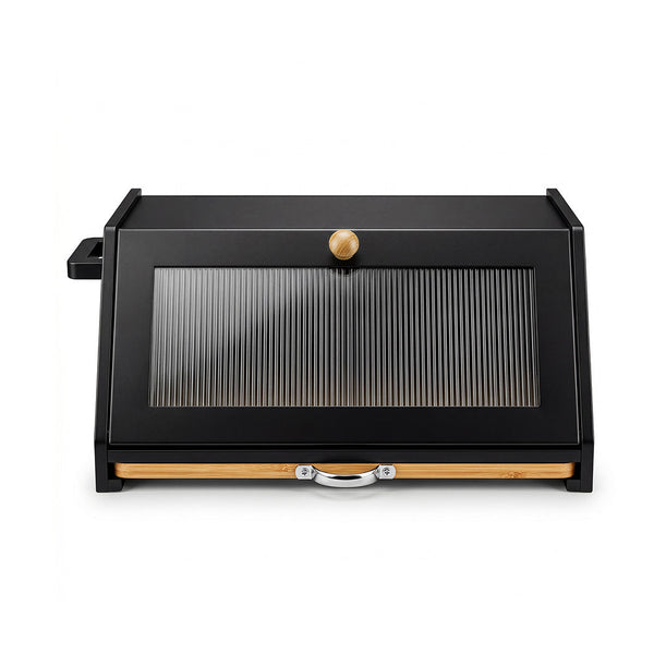 Toque Bamboo Bread Box With Cutting Board & Knife Holder Black Bread Bins