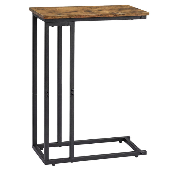 Levede C Shaped Side Table Rustic Brown & Black Waterproof Metal Frame Side Tables