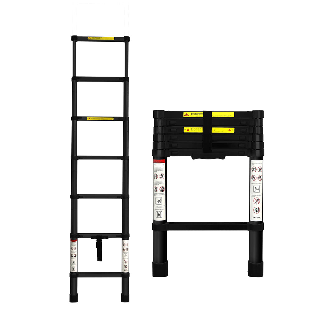 Traderight Multipurpose Aluminium Ladder Telescopic 2M Black Meter Ladders
