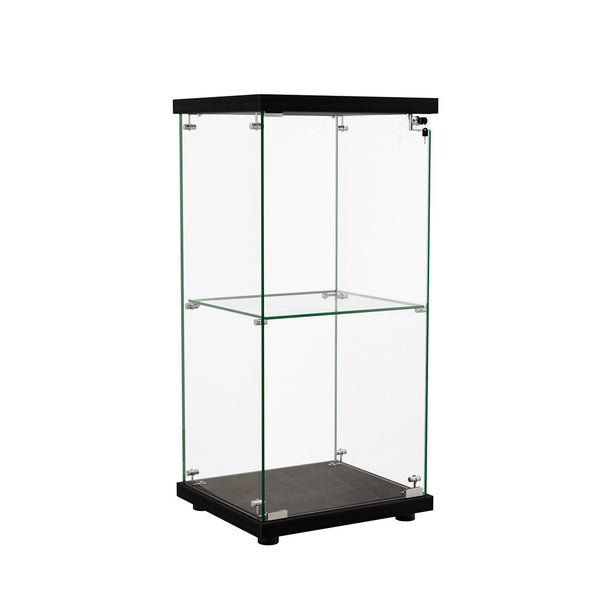 2 Tier Tempered Glass Display Cabinet With Lock Black Collection Storage Cabinets & Cupboards