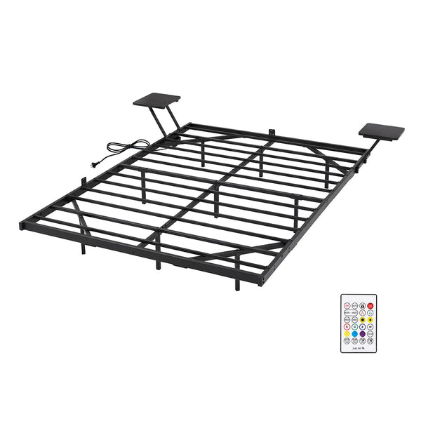 Levede Double Bed Frame Floating With Storage Shelves Rgb Lights Black Double Bed Frames