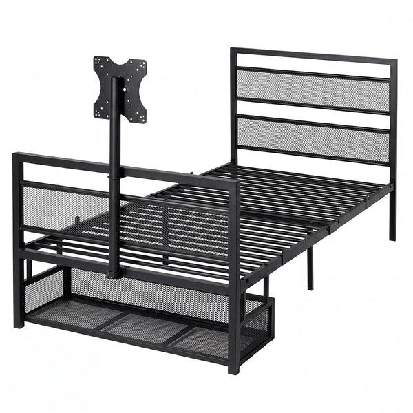 Levede Single Metal Gaming Bed Frame With Rotating Tv Mount & Storage Single Bed Frames