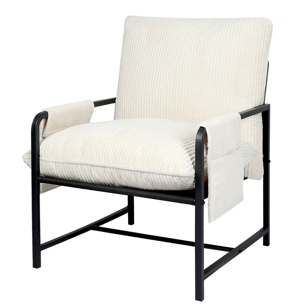 Levede Metal Framed Lounge Chair Corduroy In Beige Loungers