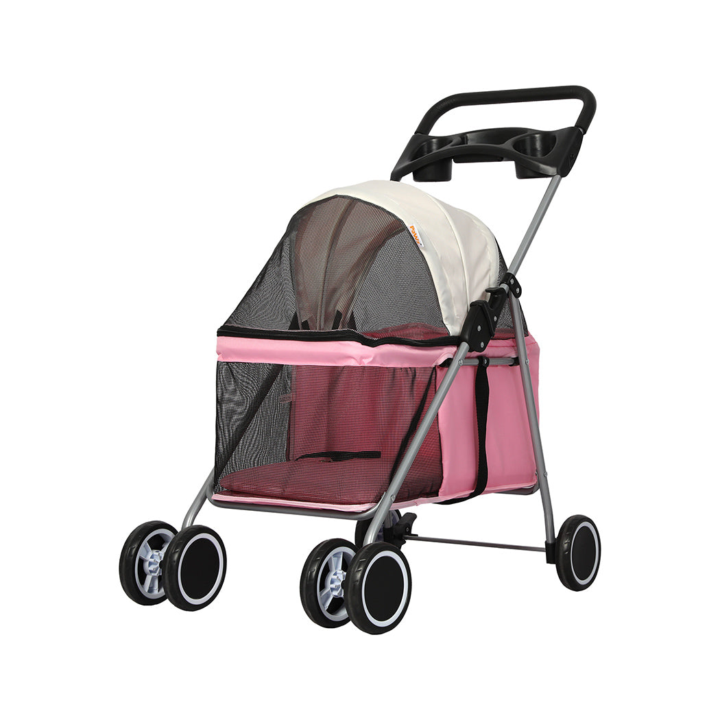 Pawz Pet Stroller Dog Cat Carrier Foldable Pink Dog Strollers