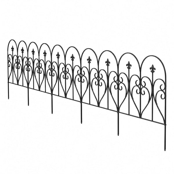 Mountview 5 Panel Decorative Garden Fence Black Steel Animal Barrier Garden Edging & Borders
