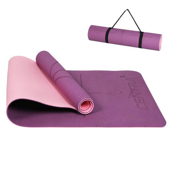 Centra Yoga Mat Dual Colour Body Position Lines Purple Mats & Non Slip Towels