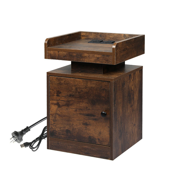 Levede Bedside Table Usb Charger Outlet Rgb Oak Bedside Tables