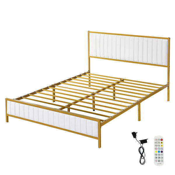 Levede 209Cm X 154Cm 106Cm Metal Bed Frame Under Storage Queen Beige Queen Bed Frames