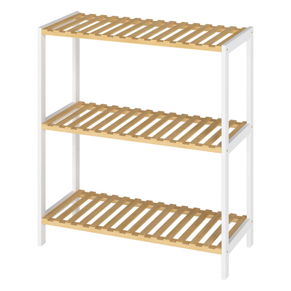 Levede 3 Tier Bamboo Shoe Rack Organizer White & Natural Shoe Racks