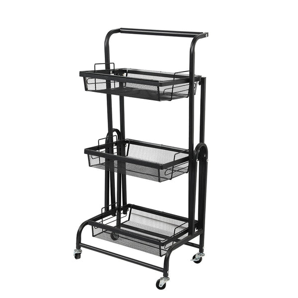 Levede 3 Tier Kitchen Trolley Cart Swivel Black Colour Kitchen Carts