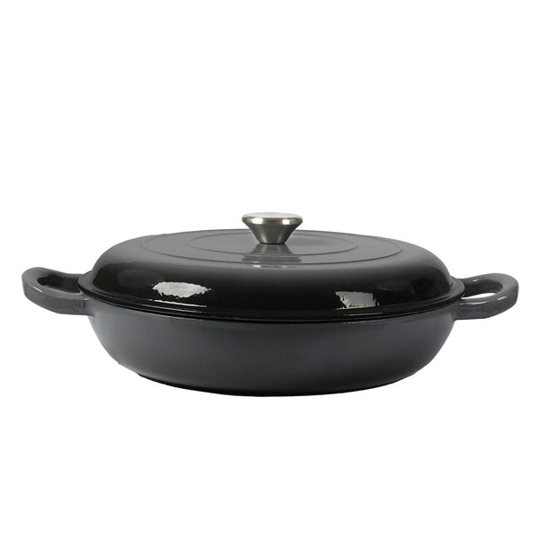 3.5L Enamel Dutch Oven Pan Black Cooking Pot Cast Iron With Lid Heat Resistant Casserole Pans