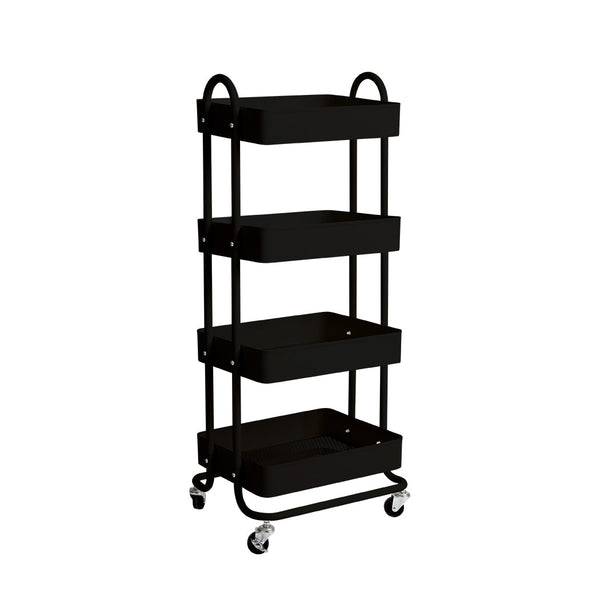 Levede 4 Tier Kitchen Trolley Cart Black Rolling Storage Organizer For Home Office Kitchen Carts