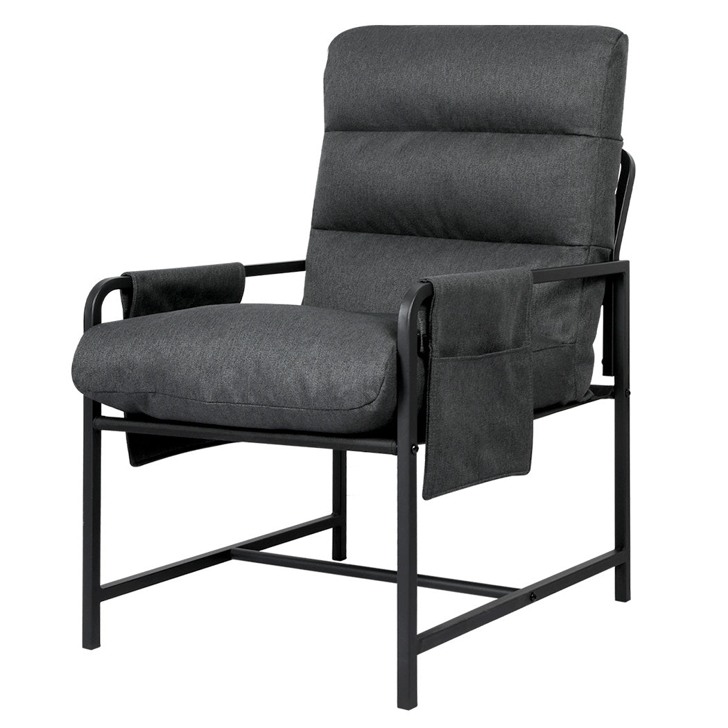 Levede Metal Framed Lounge Chair Linen In Dark Grey Loungers