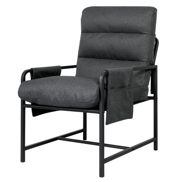 Levede Metal Framed Lounge Chair Linen In Dark Grey Loungers