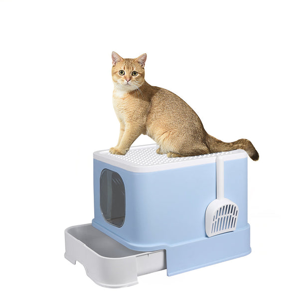 Pawz Cat Litter Box Fully Enclosed Kitty Blue Litter Trays